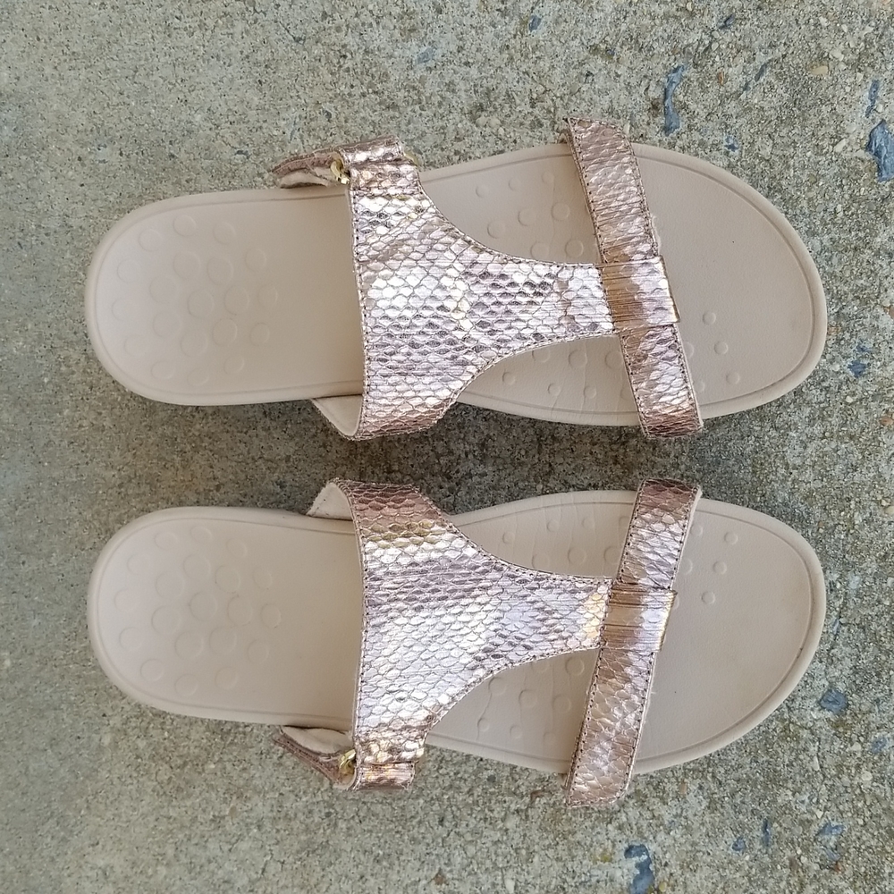 Vionic Ellie Metallic Snake Print Rose Gold Sandals TVW5489 Size 7